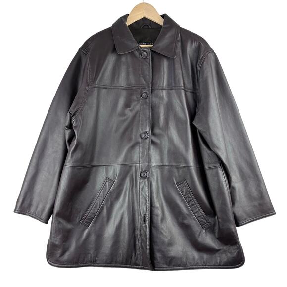 Centigrade Jackets & Blazers - 90 Y2K Centigrade Dark Brown Leather Jacket Women 1X Mid Length Satin Lined READ